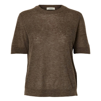 Selected Femme SlwShirley 2/4 Knit O-Neck Chocolate Chip